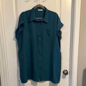 Ai’mage Women’s Deep Teal  Button-Down Shirt Dress